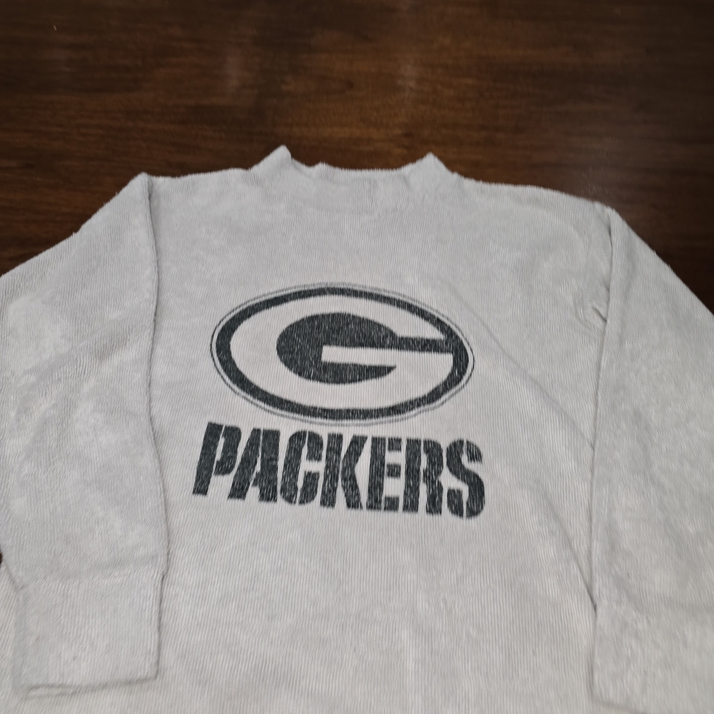 NFL Team Apparel Green Bay Packers Terry Cloth Sweatshirt Small Gray Distressed